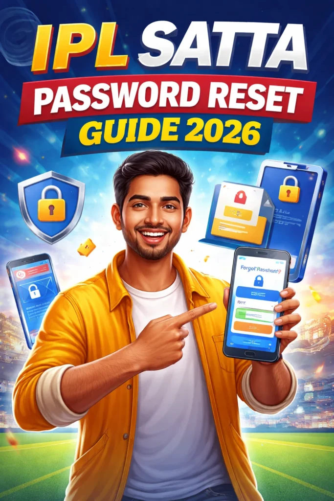 IPL Satta password reset guide 2026 showing user resetting password on mobile with secure login icons