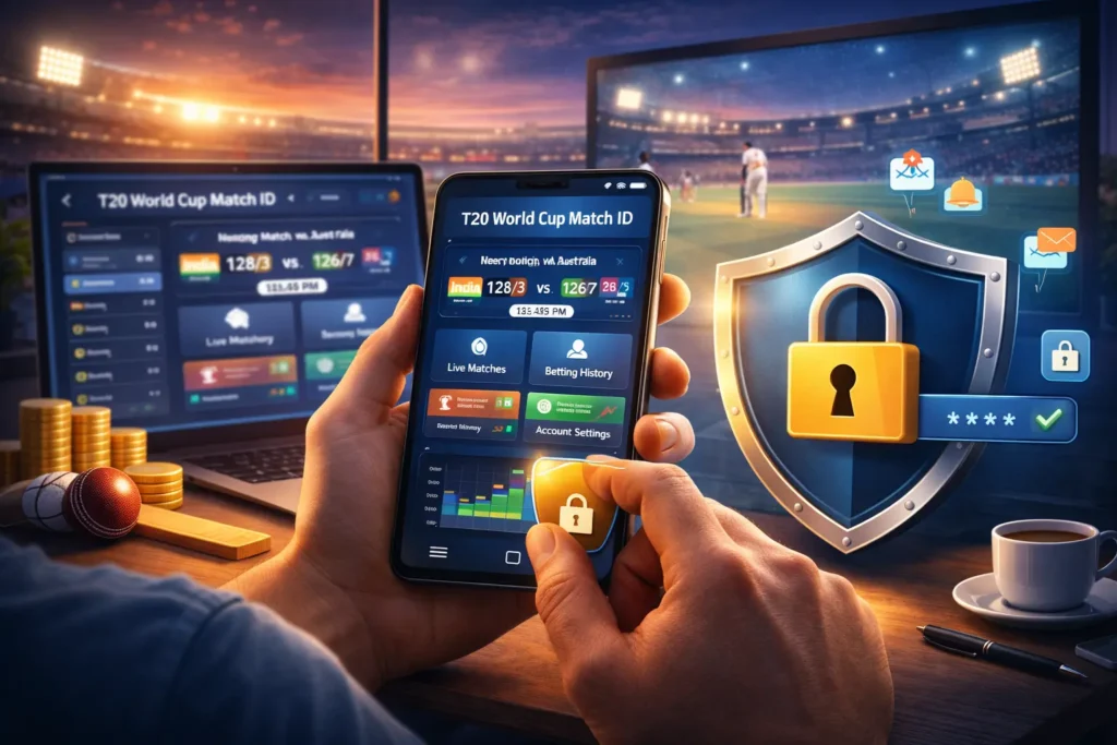 Step-by-step T20 World Cup Match ID usage on smartphone with secure login and live match dashboard
