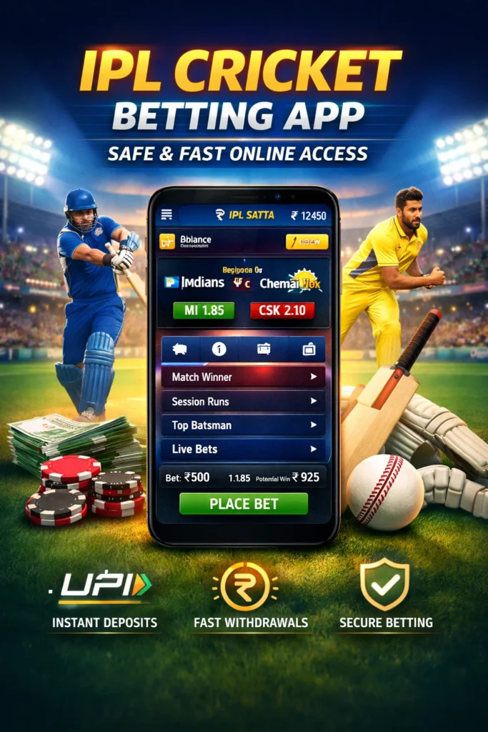 Intro image showing IPL Cricket Betting App with safe and fast online access on IPL Satta.