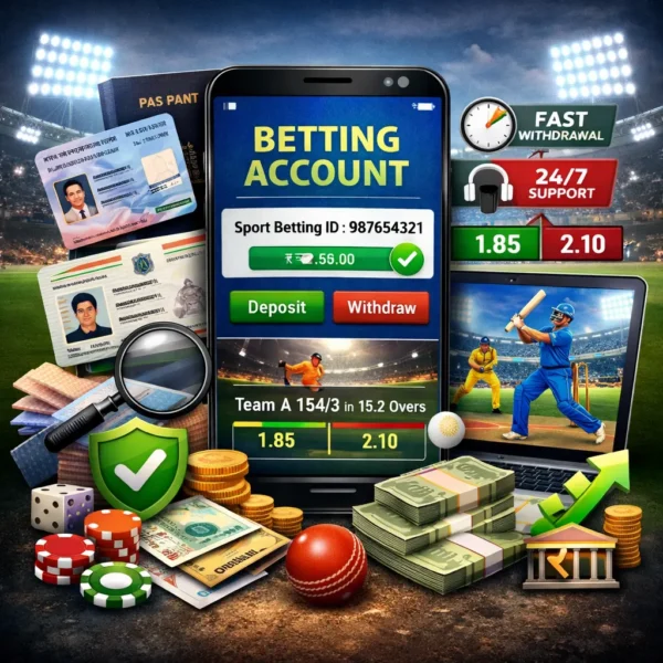 Online IPL Satta betting account dashboard showing Sport Betting ID, live odds, deposit and withdrawal options.