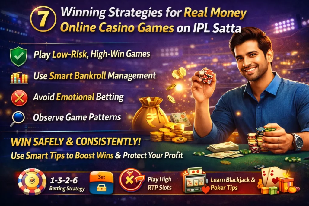 Winning strategies for real money online casino games on IPL Satta including bankroll management, low-risk games, and game pattern tips.