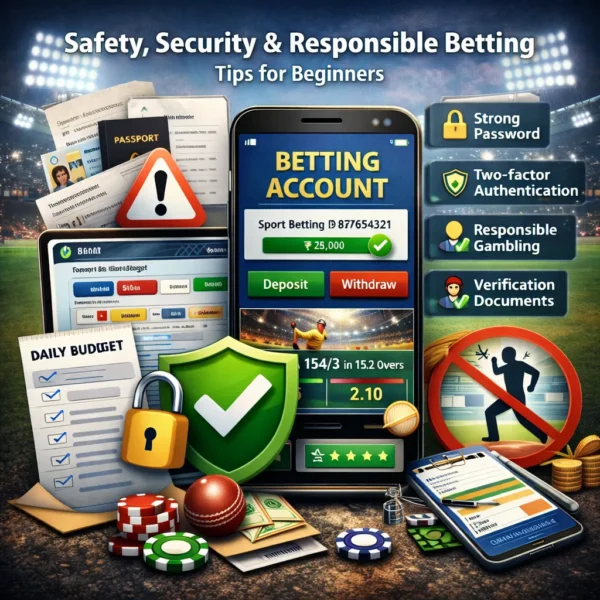Secure betting account with strong password, two-factor authentication and responsible IPL betting guidelines.