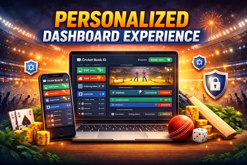 Personalized Cricket Book ID dashboard with security icons and cricket interface showing trusted IPL SATTA platform environment