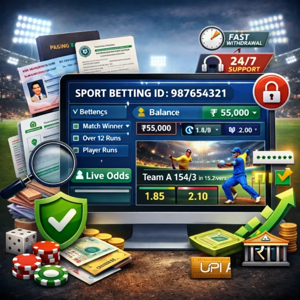 Sport Betting ID linked to betting account with live IPL odds, balance display and secure verification features.