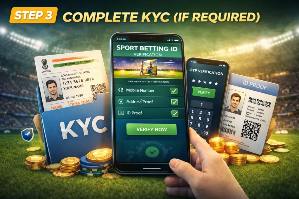 Complete KYC process for Sport Betting ID verification with mobile OTP and ID proof