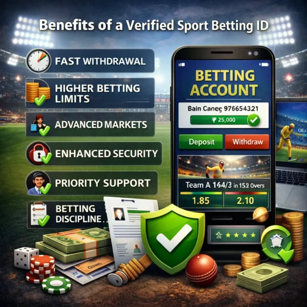 Verified betting account with Sport Betting ID showing fast withdrawal, higher limits and enhanced security for IPL betting.