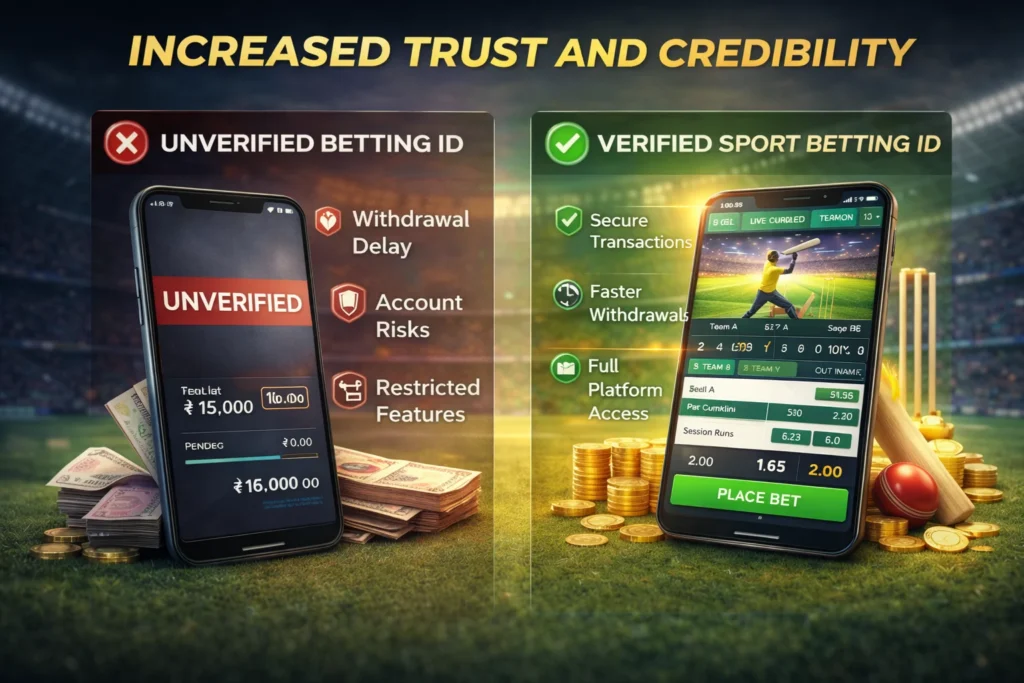 Comparison between verified and unverified Sport Betting ID showing security and withdrawal differences