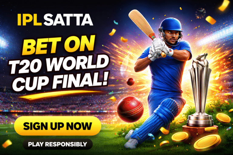 IPL SATTA platform promoting T20 World Cup Final betting with cricket player and trophy